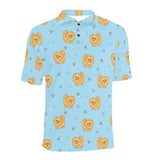 Brown cute pomeranian blue blackground Men's All Over Print Polo Shirt