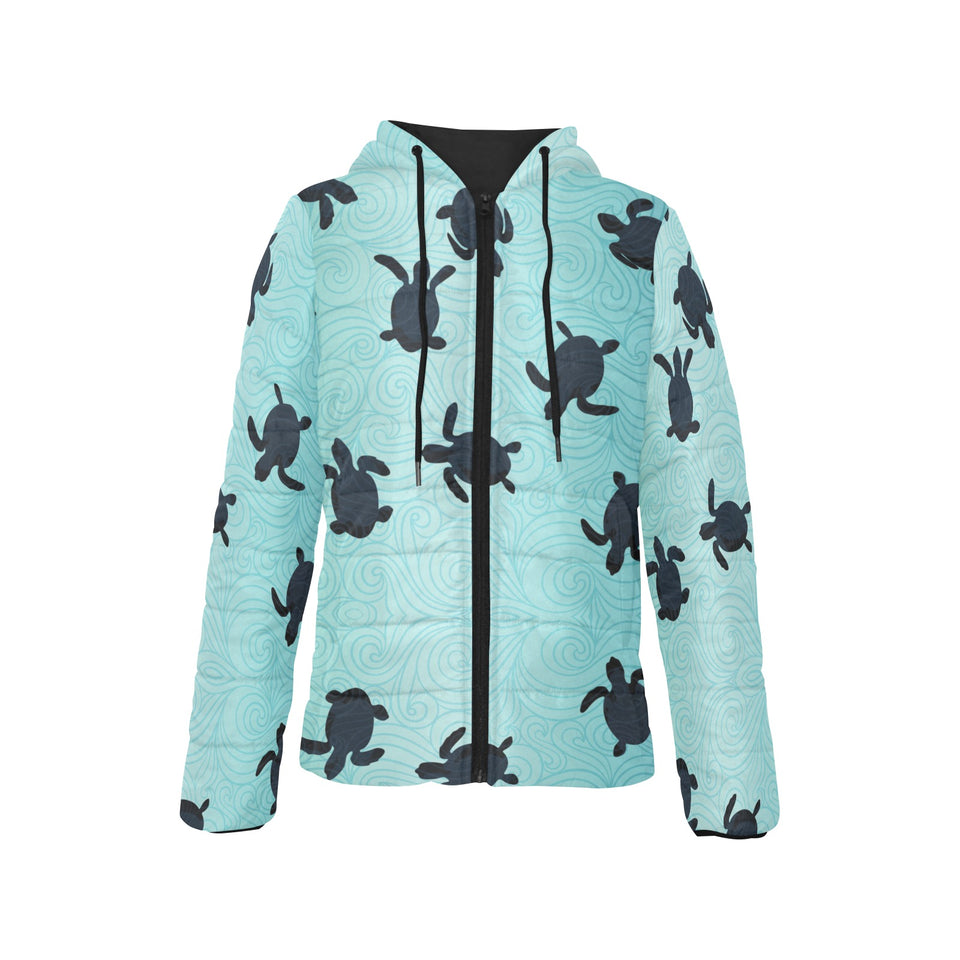 Sea turtle with blue ocean backgroud Women's Padded Hooded Jacket