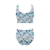 zigzag chevron blue pattern Chest Bowknot High Waisted Bikini Swimsuit