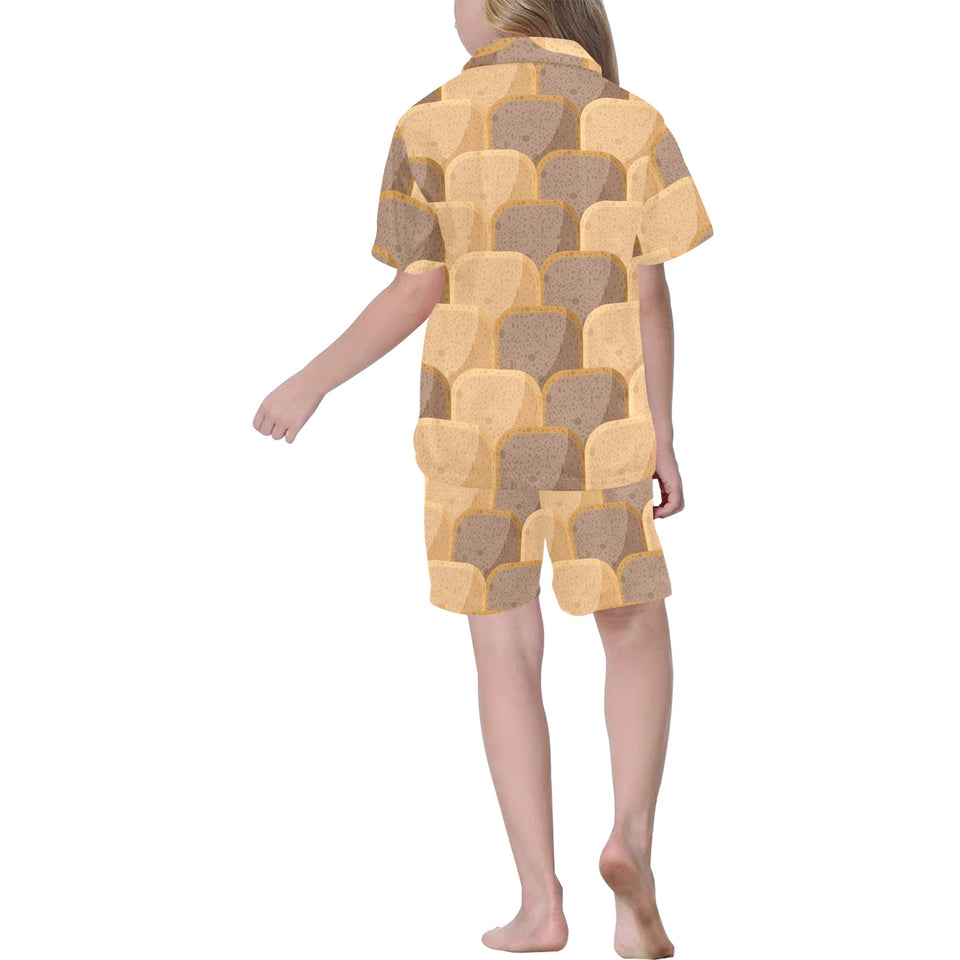 Bread Toast Pattern Print Design 04 Kids' Boys' Girls' V-Neck Short Pajama Set