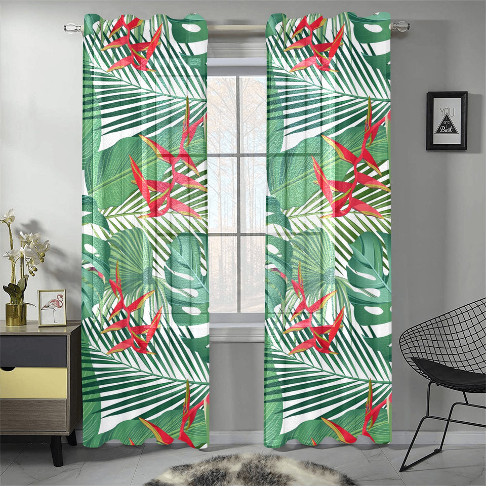 heliconia palm and monstera leaves pattern Gauze Curtain