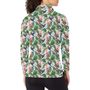 Hummingbird Pattern Print Design 05 Women's Long Sleeve Polo Shirt