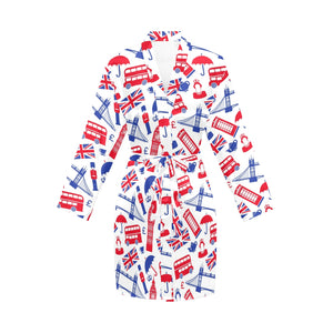 British Pattern Print Design 01 Women's Long Sleeve Belted Night Robe