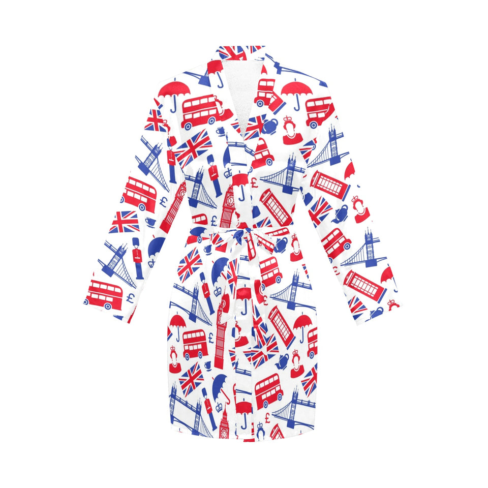 British Pattern Print Design 01 Women's Long Sleeve Belted Night Robe