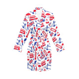 British Pattern Print Design 01 Women's Long Sleeve Belted Night Robe