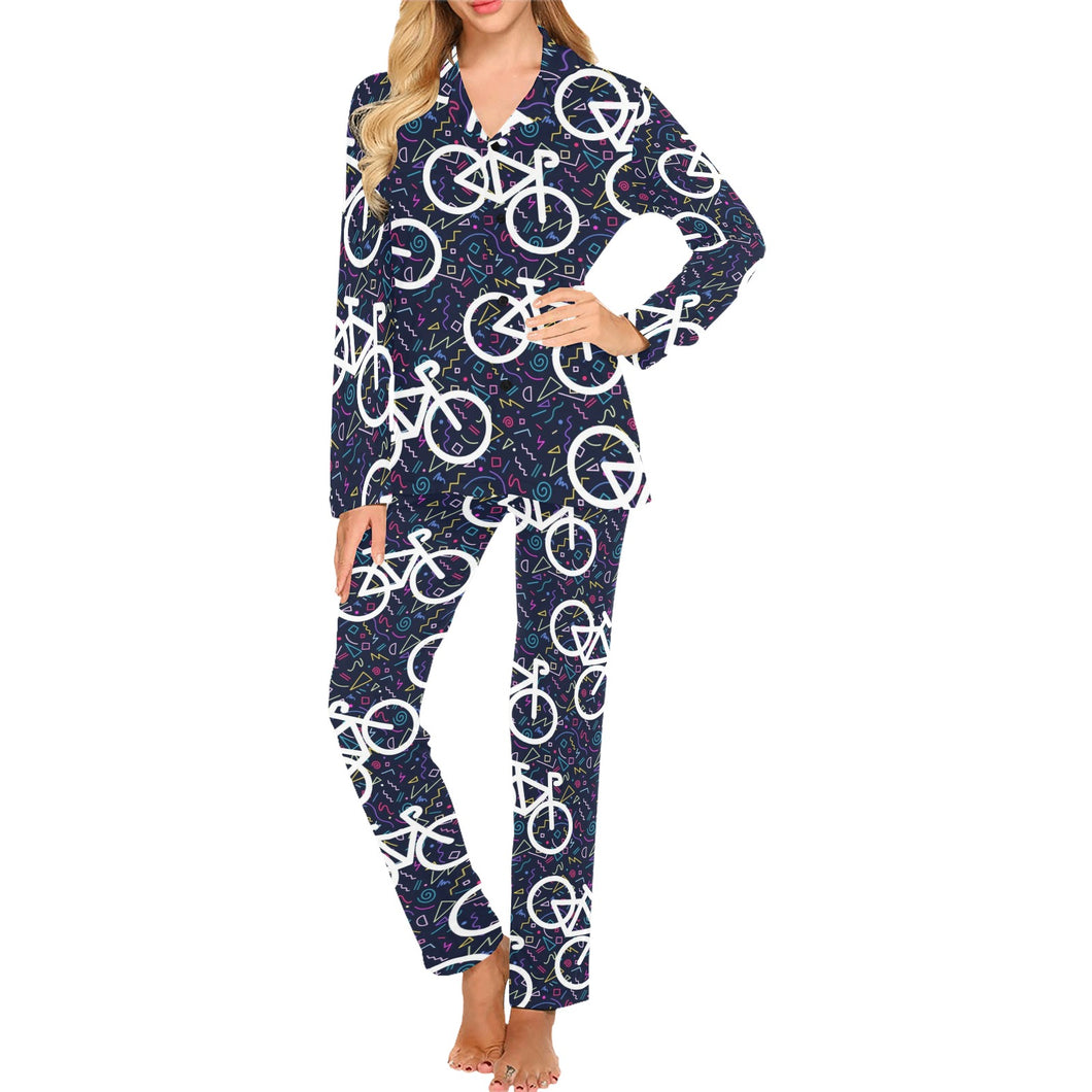 Bicycle Pattern Print Design 03 Women's Long Pajama Set