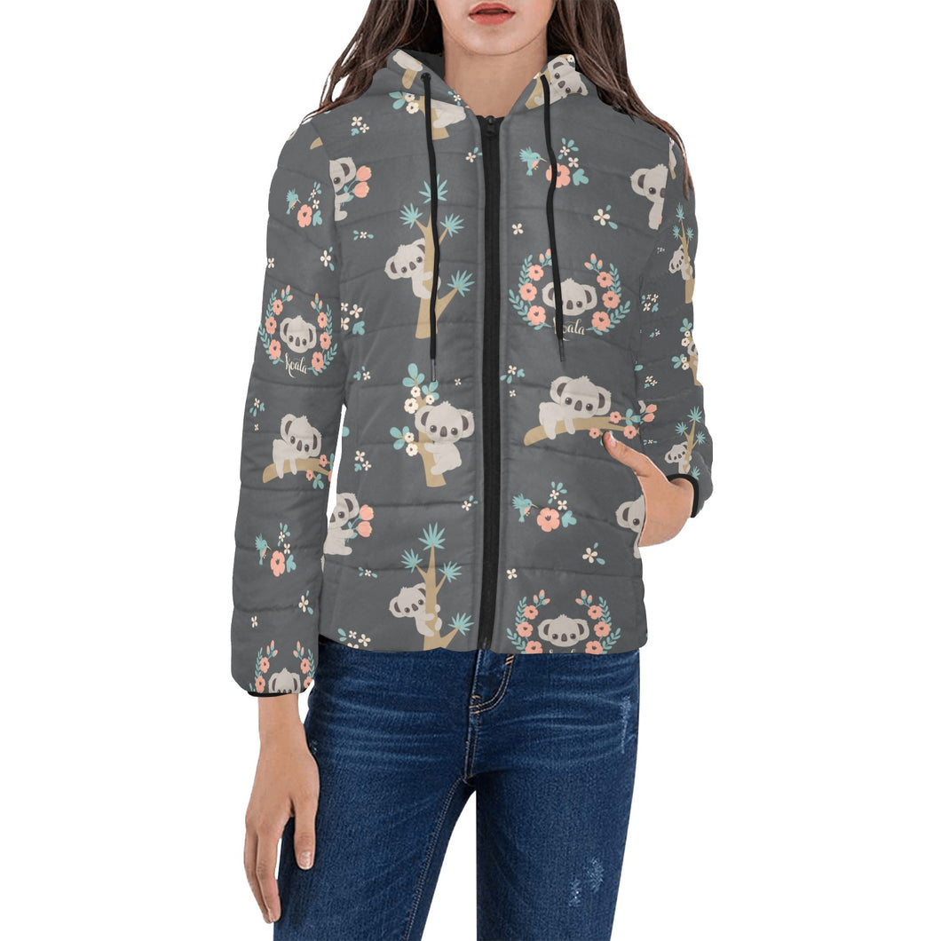 Cute koala pattern Women's Padded Hooded Jacket