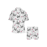 Hand Drawn faces of pandas pattern Women's V-Neck Short Pajama Set