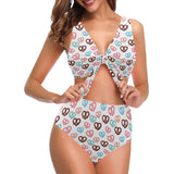 Pretzels Pattern Print Design 04 Chest Bowknot High Waisted Bikini Swimsuit
