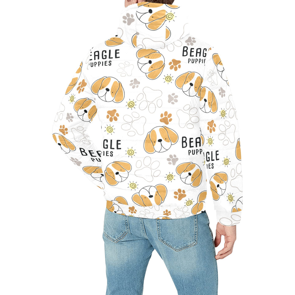 Cute beagle dog pattern background Men's Padded Hooded Jacket