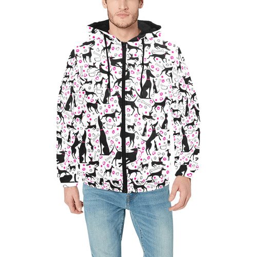 Greyhound Pattern Print Design 02 Men's Padded Hooded Jacket