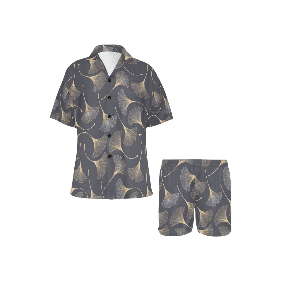 Gold ginkgo leaves Women's V-Neck Short Pajama Set