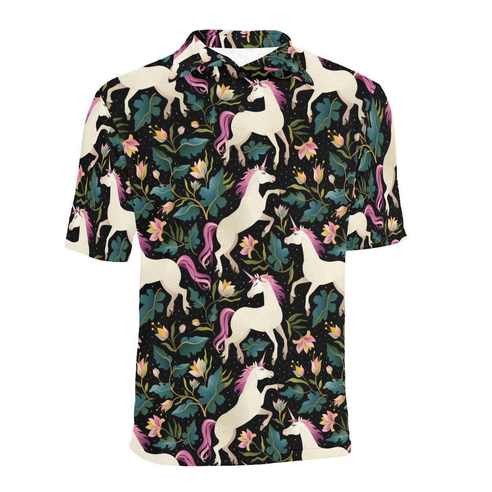 Unicorns forest background Men's All Over Print Polo Shirt