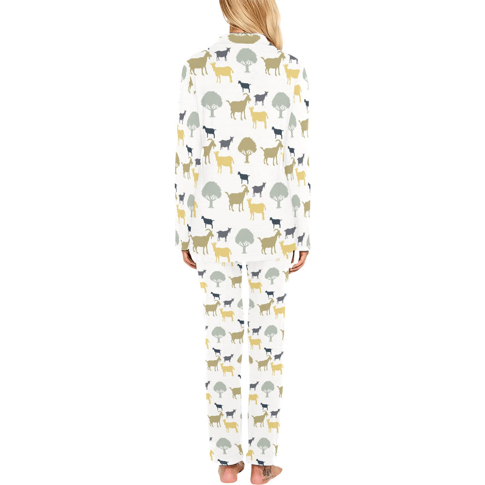 Silhouettes of goat and tree pattern Women's Long Pajama Set