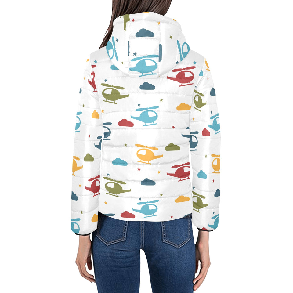 Colorful helicopter pattern Women's Padded Hooded Jacket