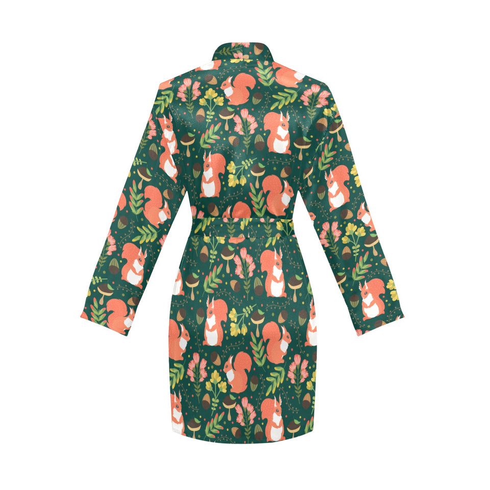 Squirrel Pattern Print Design 03 Women's Long Sleeve Belted Night Robe