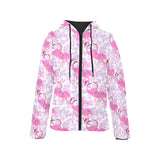 Pink flamingo flower pattern Women's Padded Hooded Jacket