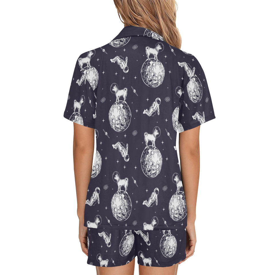 Chihuahua space helmet. astronaut pattern Women's V-Neck Short Pajama Set