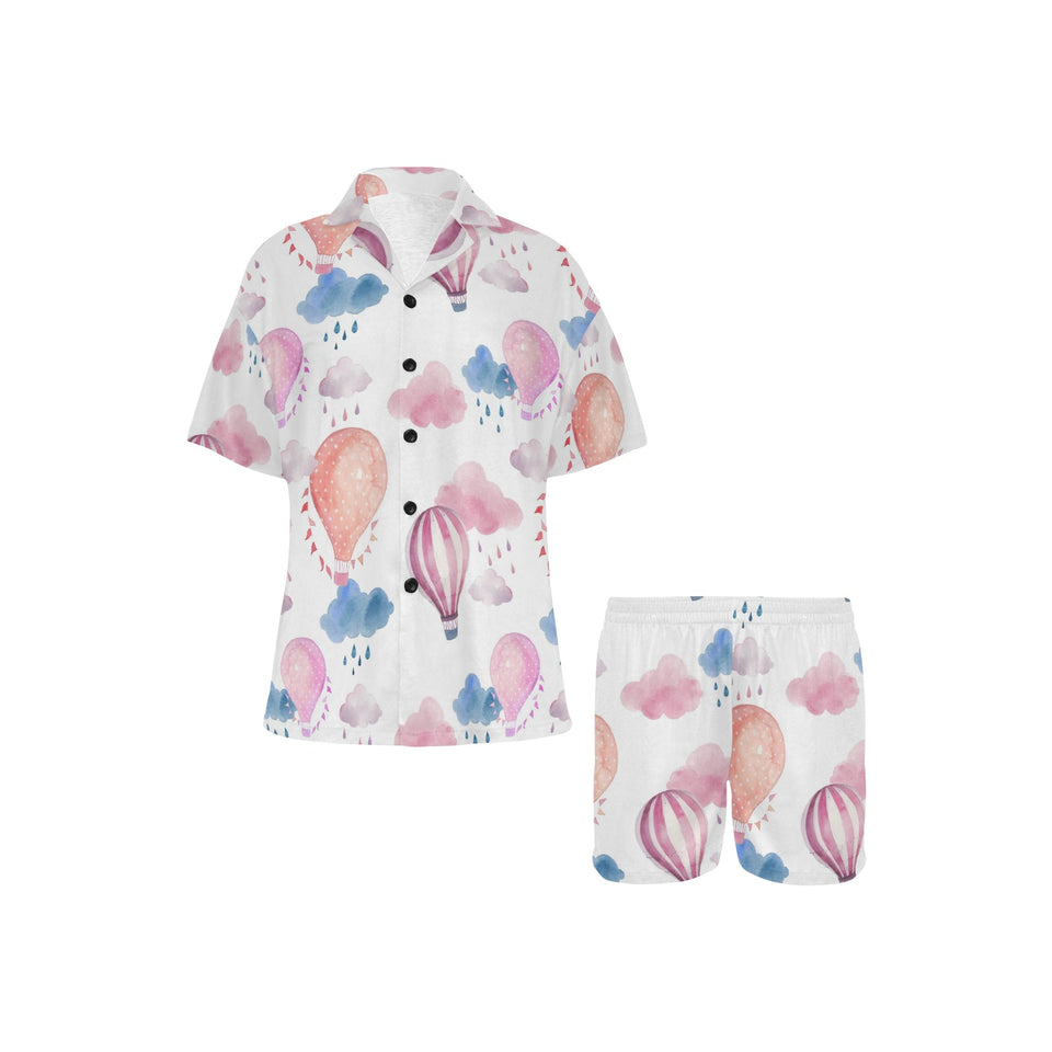 Watercolor air balloon cloud pattern Women's V-Neck Short Pajama Set