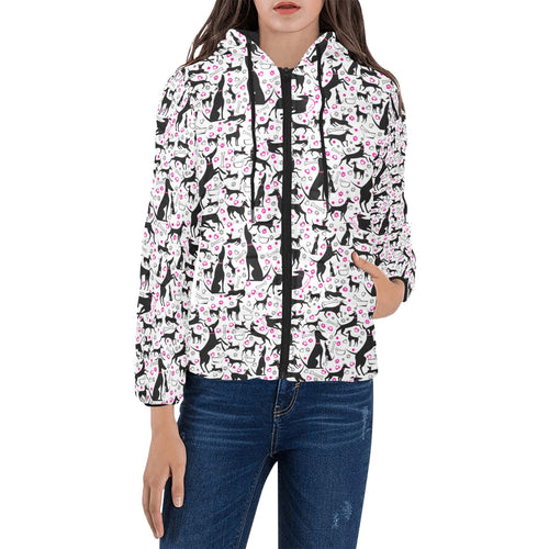 Greyhound Pattern Print Design 02 Women's Padded Hooded Jacket