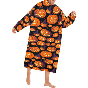 Halloween Pumpkin pattern Blanket Robe with Sleeves