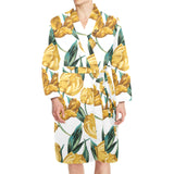 yellow tulips pattern Men's Long Sleeve Belted Night Robe