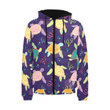 Colorful sea turtle pattern Men's Padded Hooded Jacket