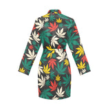 Canabis Marijuana Weed Pattern Print Design 02 Women's Long Sleeve Belted Night Robe