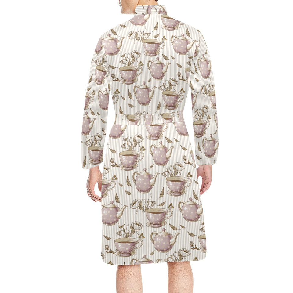 Tea pots Pattern Print Design 03 Men's Long Sleeve Belted Night Robe