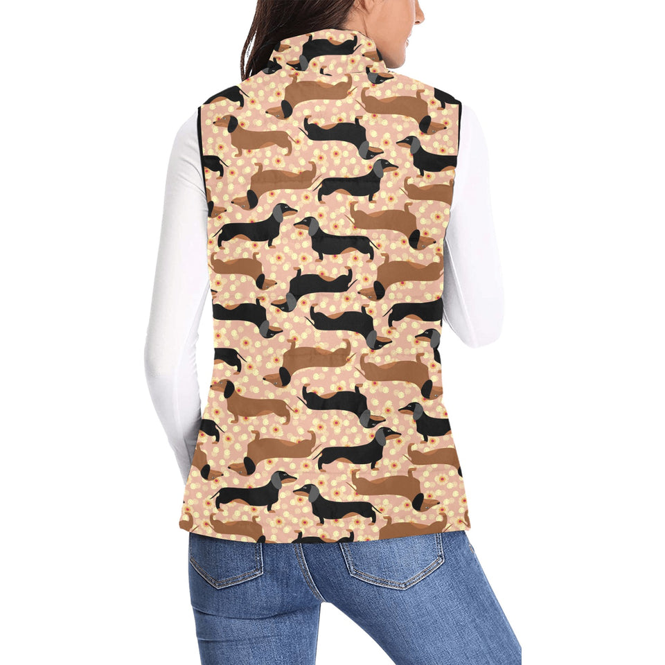 Dachshund floral background Women's Padded Vest