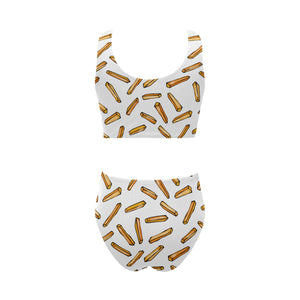 French fries potato pattern Chest Bowknot High Waisted Bikini Swimsuit