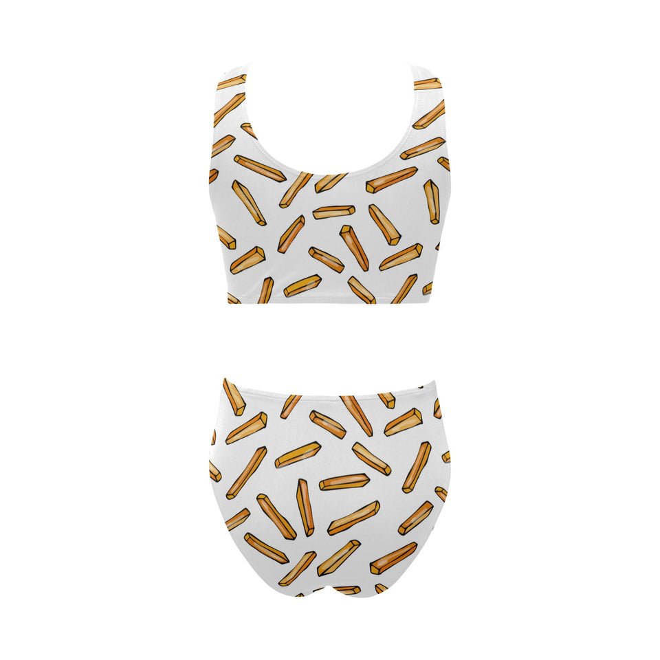 French fries potato pattern Chest Bowknot High Waisted Bikini Swimsuit