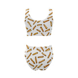 French fries potato pattern Chest Bowknot High Waisted Bikini Swimsuit