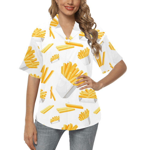 French fries white paper box pattern Women's All Over Print Hawaiian Shirt
