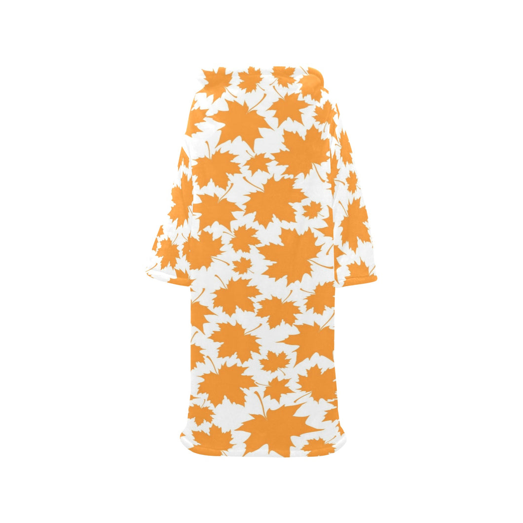 Orange Maple Leaf pattern Blanket Robe with Sleeves