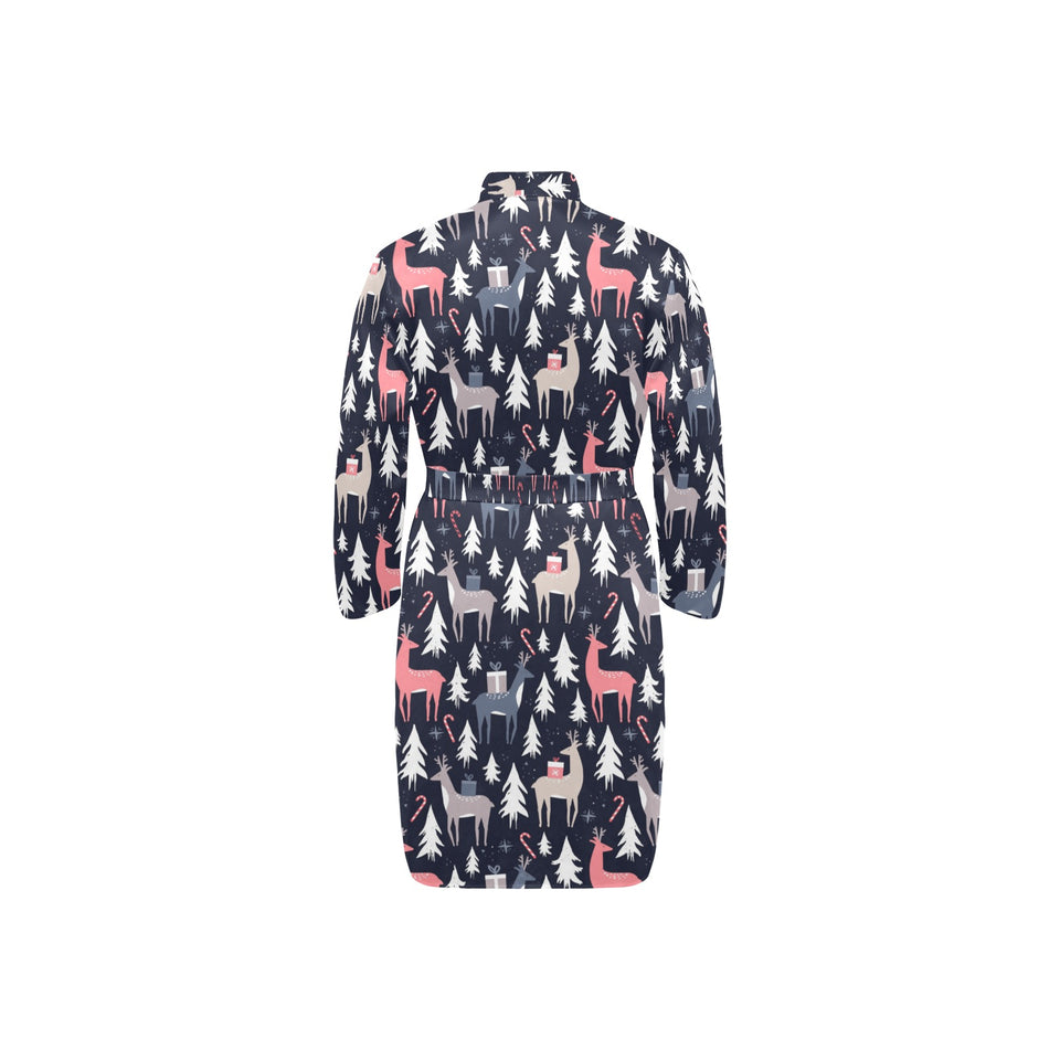 Deers Winter Christmas pattern Men's Long Sleeve Belted Night Robe