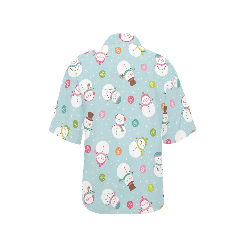 Cute snowman snowflake pattern Women's All Over Print Hawaiian Shirt