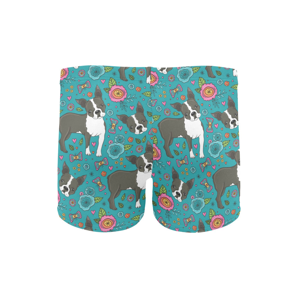 Boston terrier beautiful flower pattern Men's Swimming Trunks