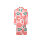 Grapefruit leaves flower pink background Men's Long Sleeve Belted Night Robe