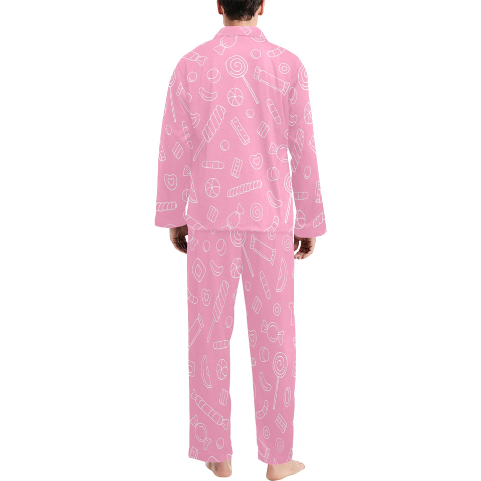 Sweet candy pink background Men's Long Pajama Set