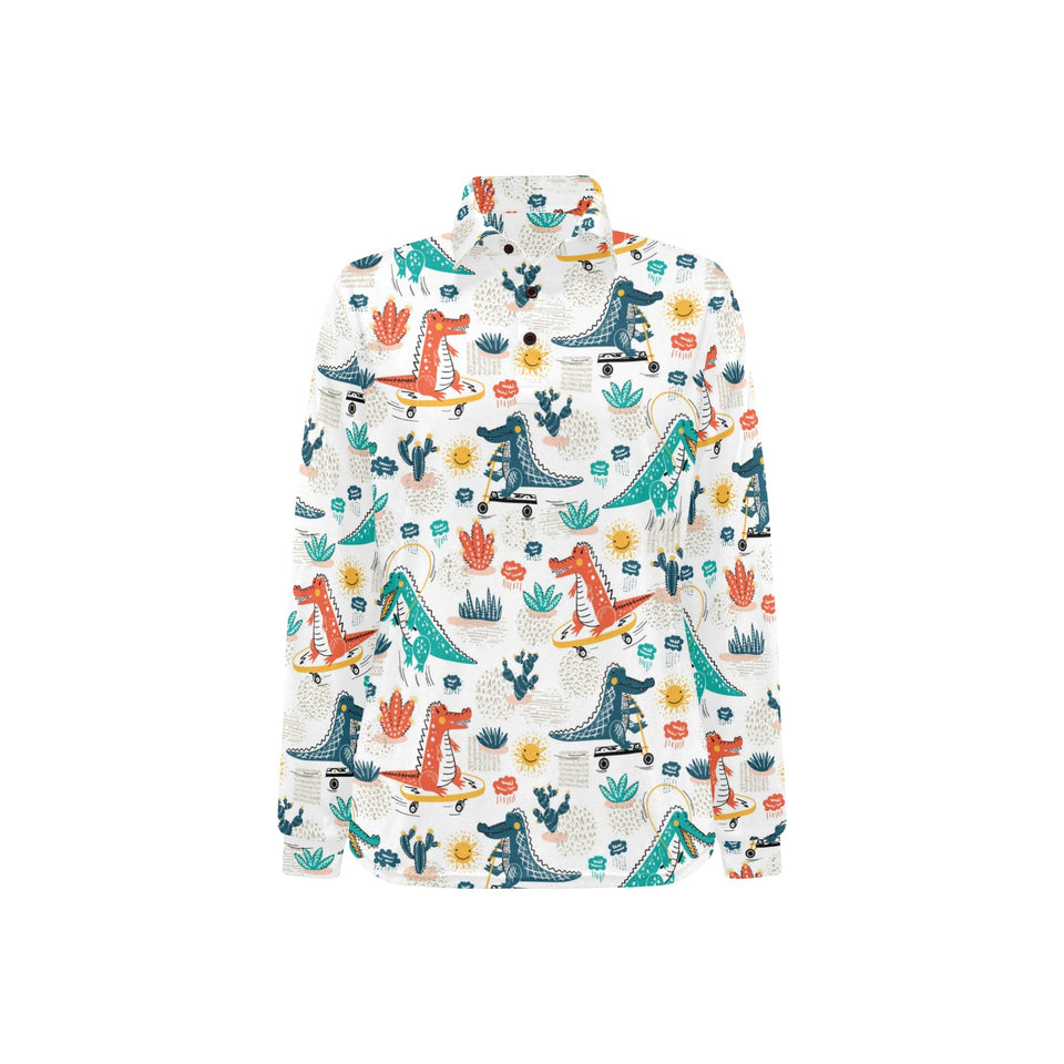 Cute Crocodile Pattern Women's Long Sleeve Polo Shirt