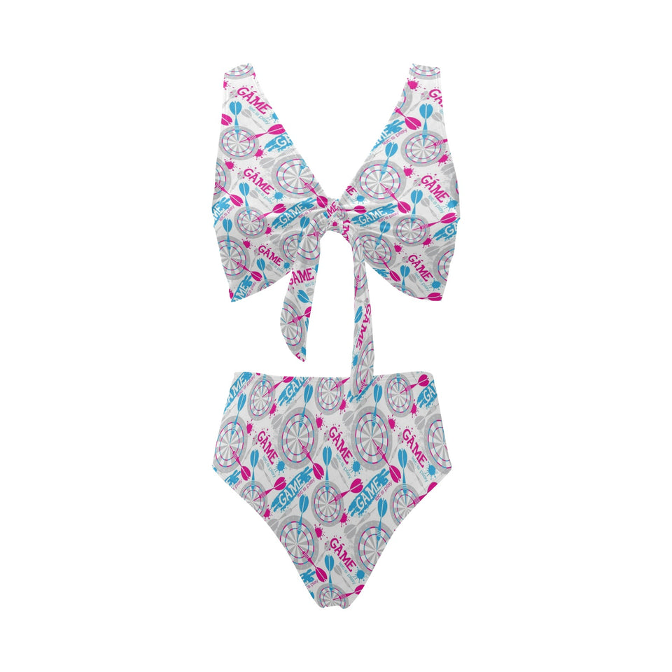 Darts Pattern Print Design 01 Chest Bowknot High Waisted Bikini Swimsuit