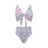 Darts Pattern Print Design 01 Chest Bowknot High Waisted Bikini Swimsuit