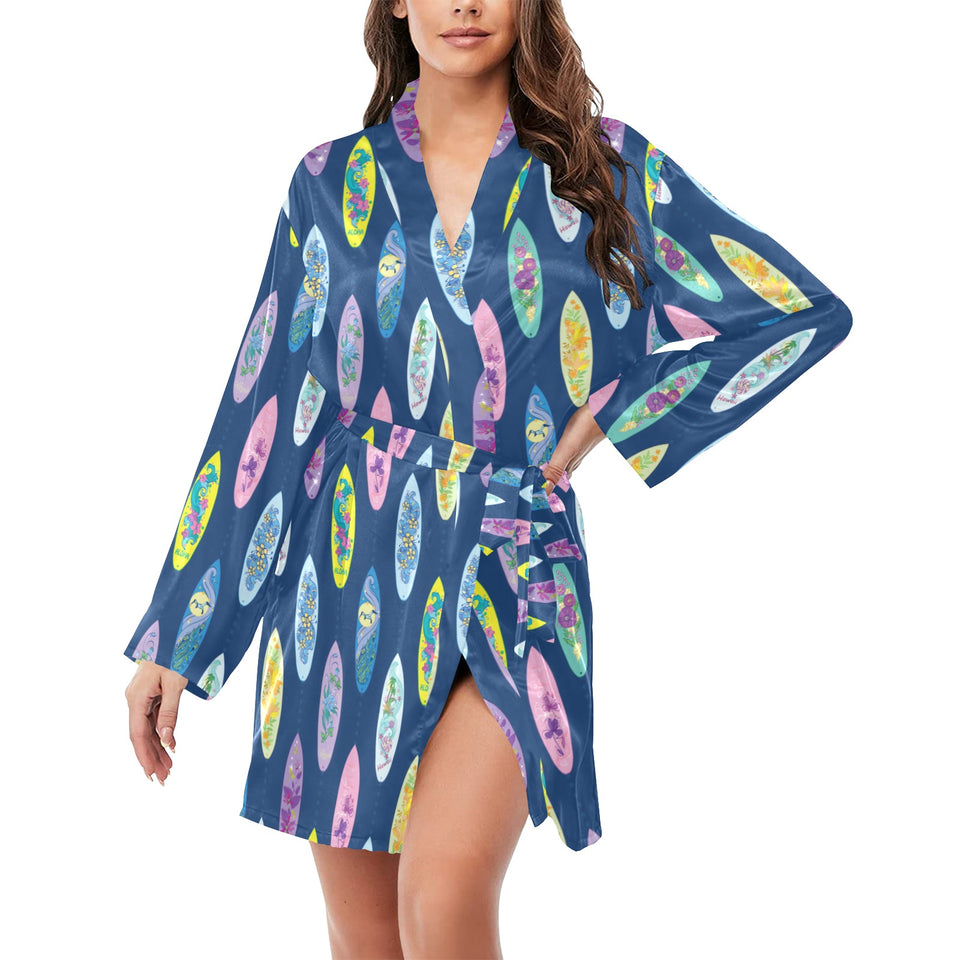 Surfboard Pattern Print Design 03 Women's Long Sleeve Belted Night Robe