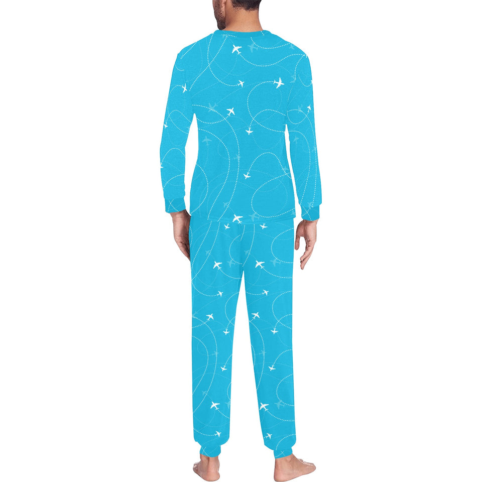 Airplane destinations blue background Men's All Over Print Pajama