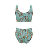 Monkey Palm tree background Chest Bowknot High Waisted Bikini Swimsuit