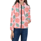 Grapefruit leaves flower pink background Women's Padded Hooded Jacket