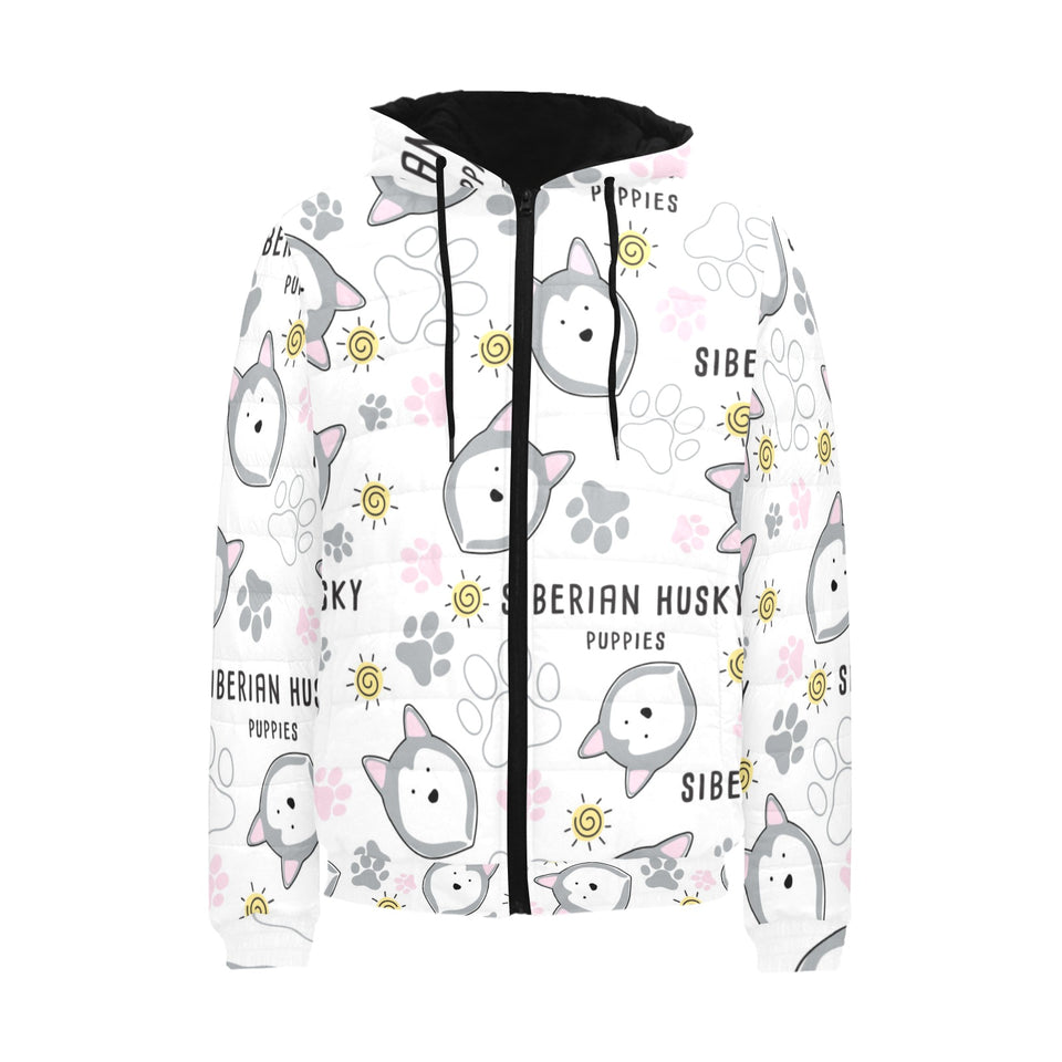 Siberian Husky design pattern Men's Padded Hooded Jacket