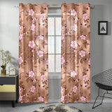 Pink sakura cherry blossom drak brown background Gauze Curtain