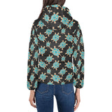 Sea turtle blue stone pattern Women's Padded Hooded Jacket